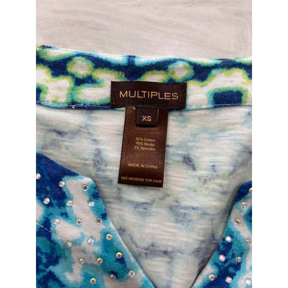 Cotton blend tunic top, Multiples brand, ikat print embellished neckline XSmall - Picture 6 of 11